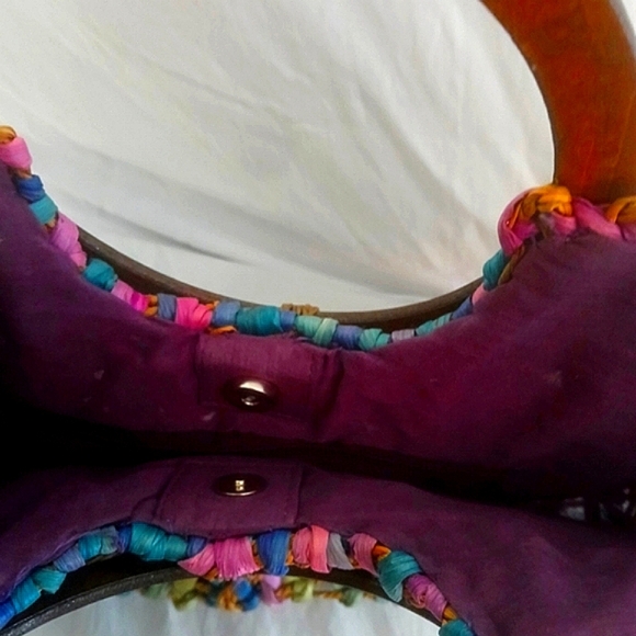 Cappelli Woven Straw Handbag β Boho Tote with Wooden Handles - Picture 6 of 7